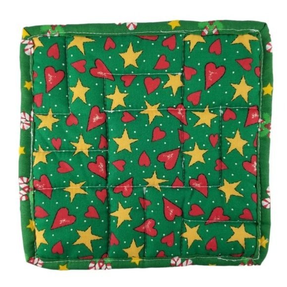 Hand Sewn Christmas Potholder Quilted Trivet Set of 2 Red Green Whtie Candy Cane - Picture 3 of 9